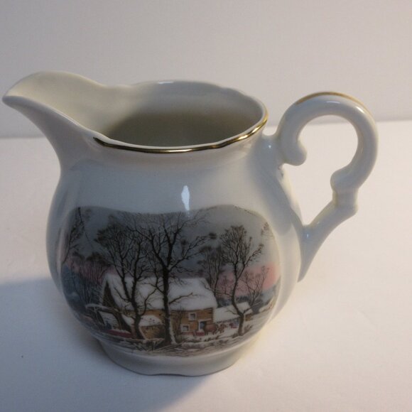 Avon Currier & Ives Winter Scene Creamer W/Spout Vintage 1977 4
